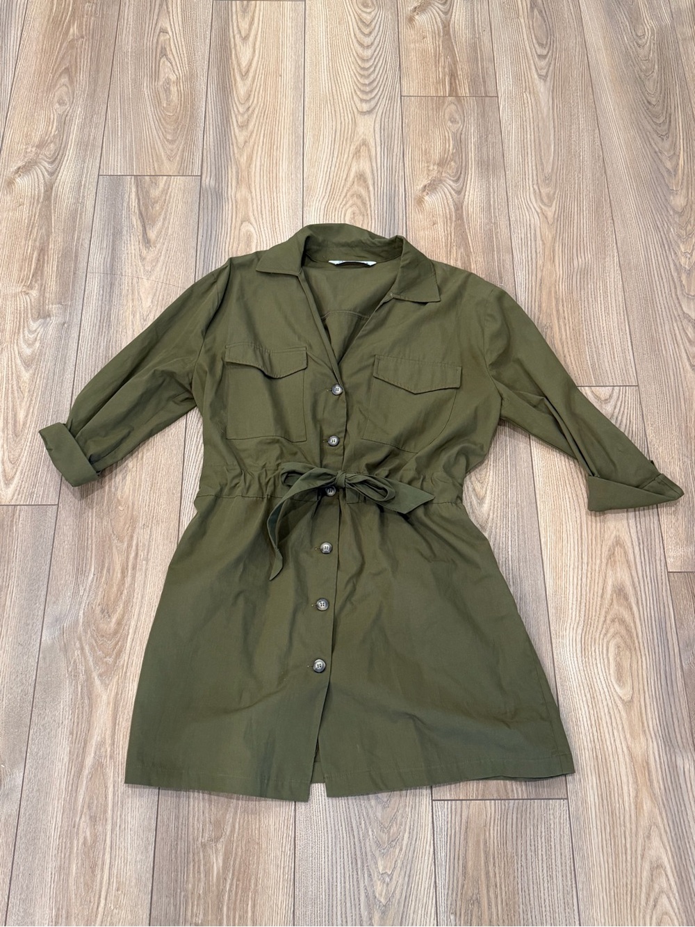 Zara Army Green Button Down Dress